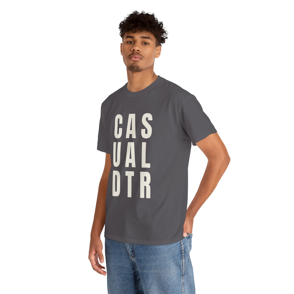 Casual Detour Graphic Tee — Vertical Text Black T‑Shirt