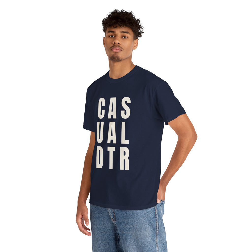 Casual Detour Graphic Tee — Vertical Text Black T‑Shirt