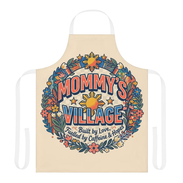 Mommy's Village Floral Apron — "Built by Love, Fueled by Caffeine & Hopes"