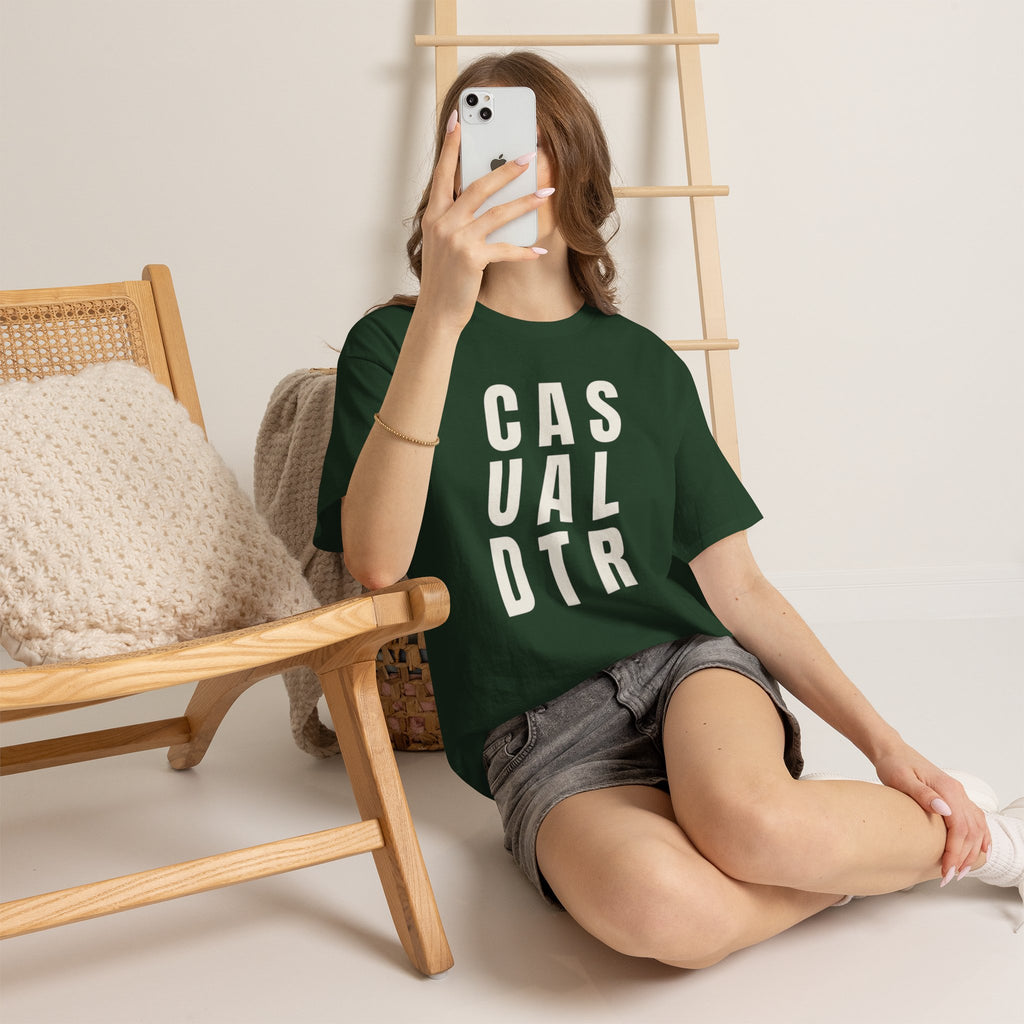 Casual Detour Graphic Tee — Vertical Text Black T‑Shirt