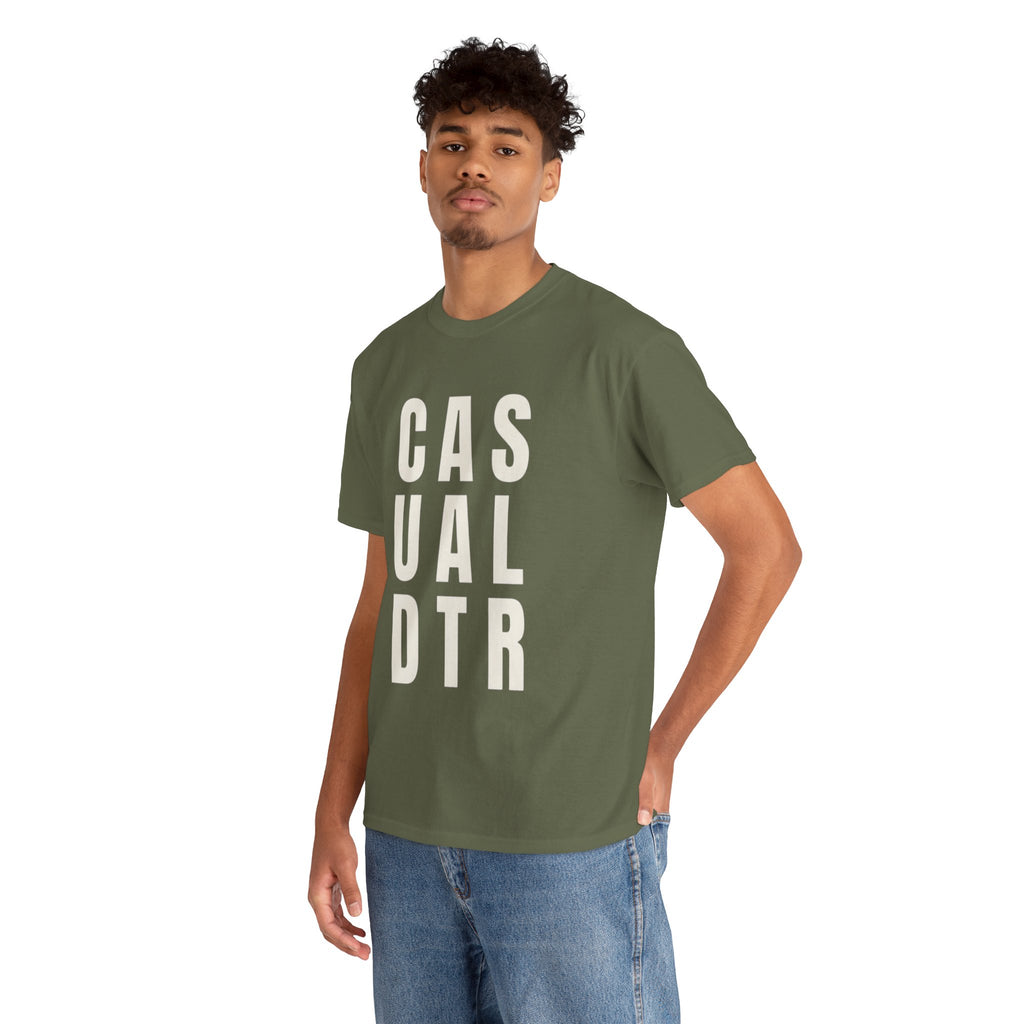 Casual Detour Graphic Tee — Vertical Text Black T‑Shirt