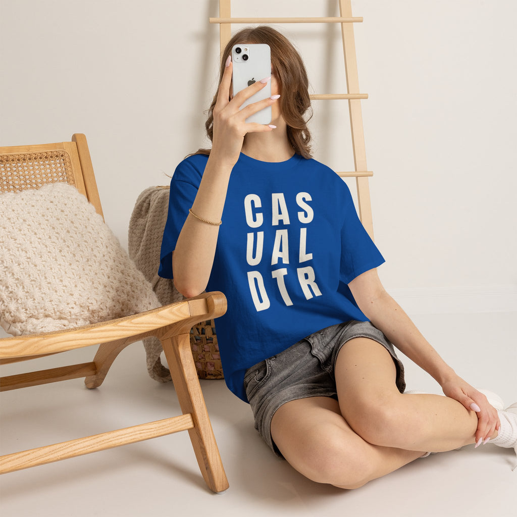 Casual Detour Graphic Tee — Vertical Text Black T‑Shirt