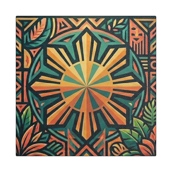 Filipino Sunburst Canvas Art — Tropical Geometric Wall Decor (Satin Stretched)
