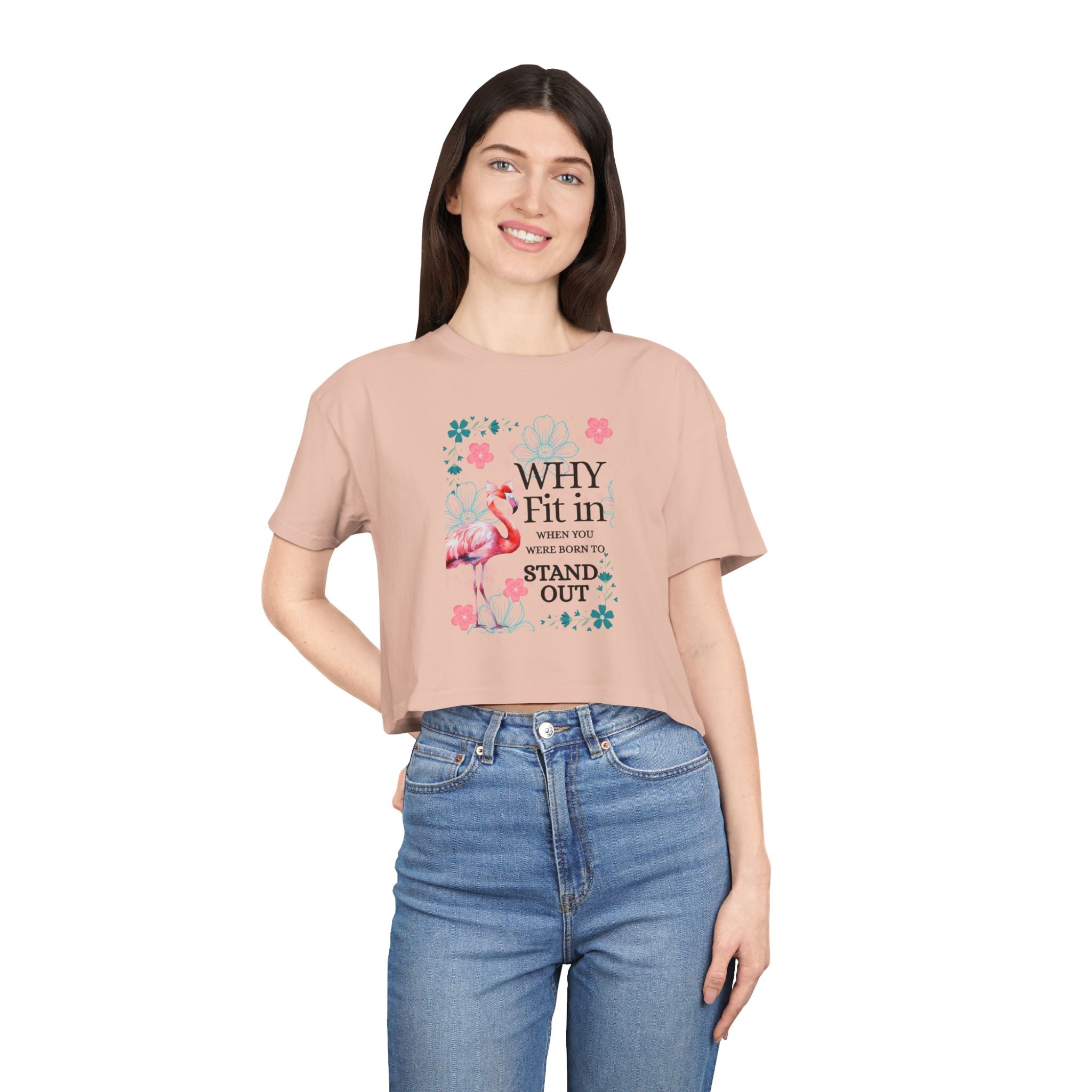 Crop Tee — "Why Fit In When You Were Born to Stand Out" Flamingo Graphic