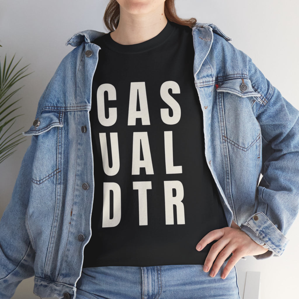 Casual Detour Graphic Tee — Vertical Text Black T‑Shirt