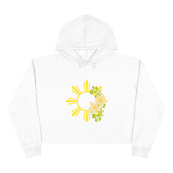 Cropped Hoodie — Sunburst Floral Graphic (Yellow Hibiscus)