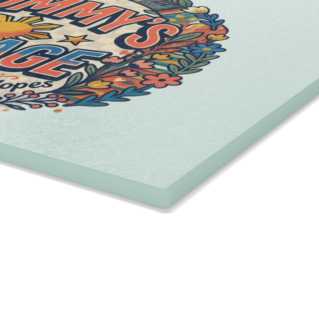 Mommy's Village Glass Cutting Board – Floral 'Built by Love, Fueled by Caffeine & Hope' Kitchen Decor, Pinoy / Phillipine's style