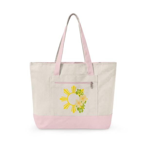 Phillipines Yellow Sun & Floral Zippered Tote Bag