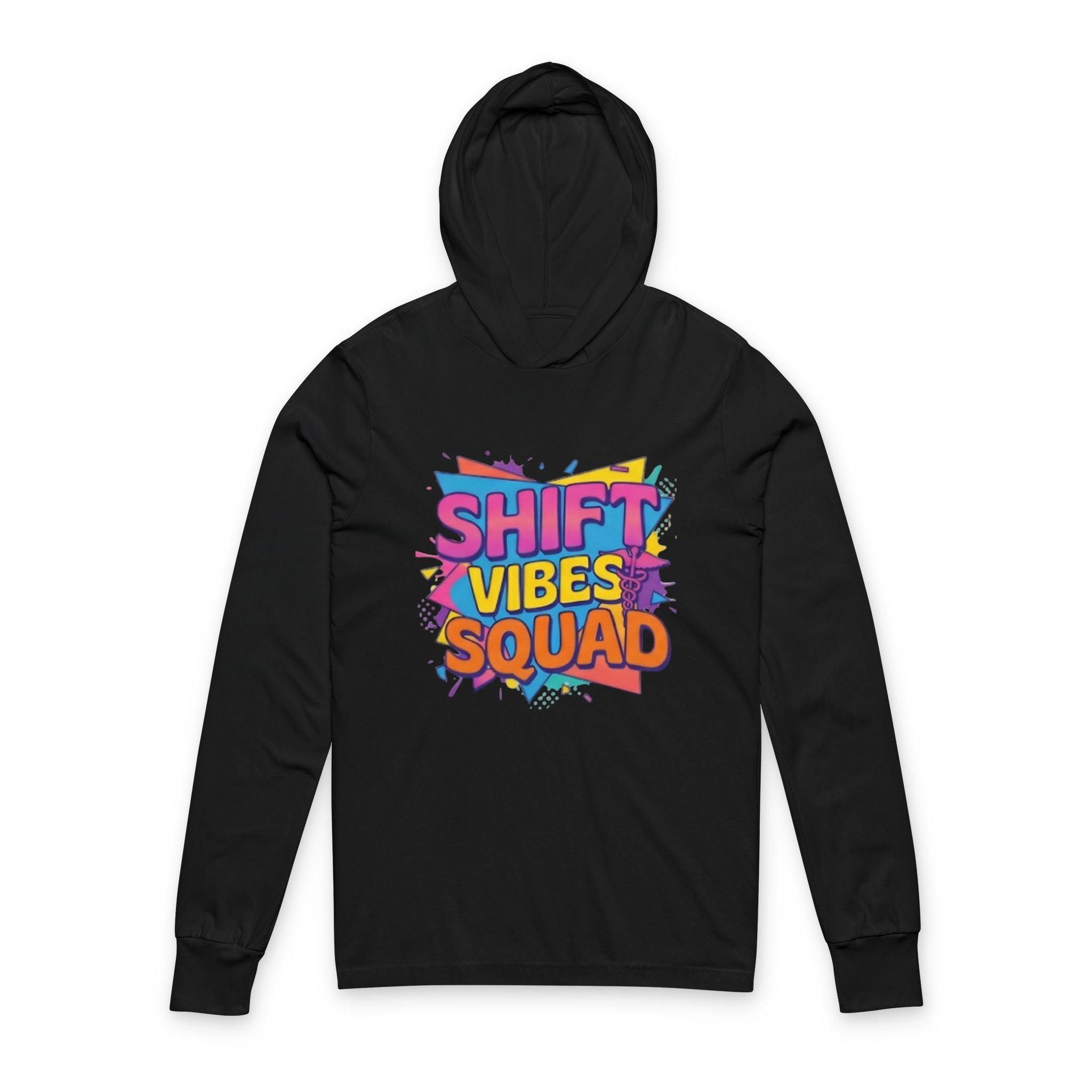 Long Sleeve Nurses Hoodie— "Shift Vibes Squad" Colorful Retro Crew Shirt