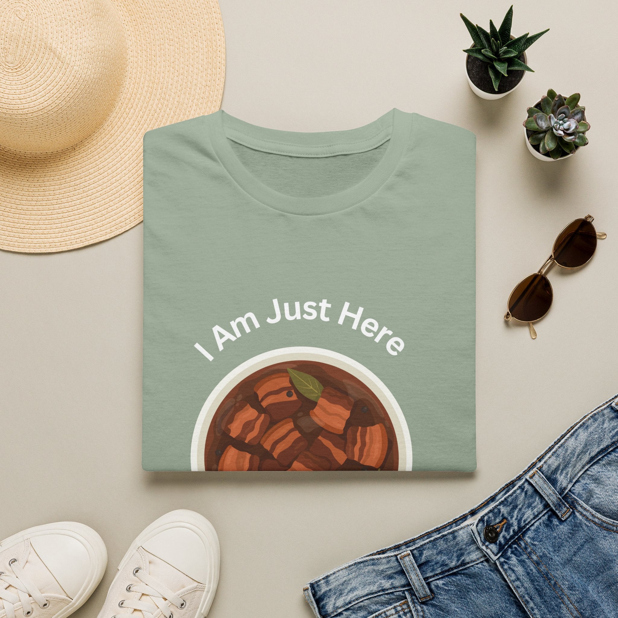 Philippines unisex adobo T-Shirt — "I Am Just Here For The Abobo" Nigerian Food Graphic Tee