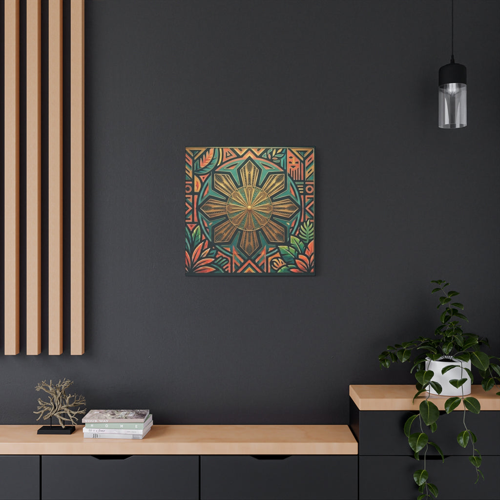 Filipino, Philippines Sun Matte Canvas Print — Tropical Geometric Sunburst Wall Art (Stretched 1.25")