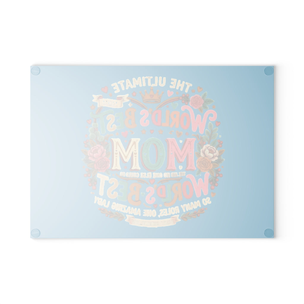 World's Best Mom Glass Cutting Board — Colorful Floral Mother's Day Gift