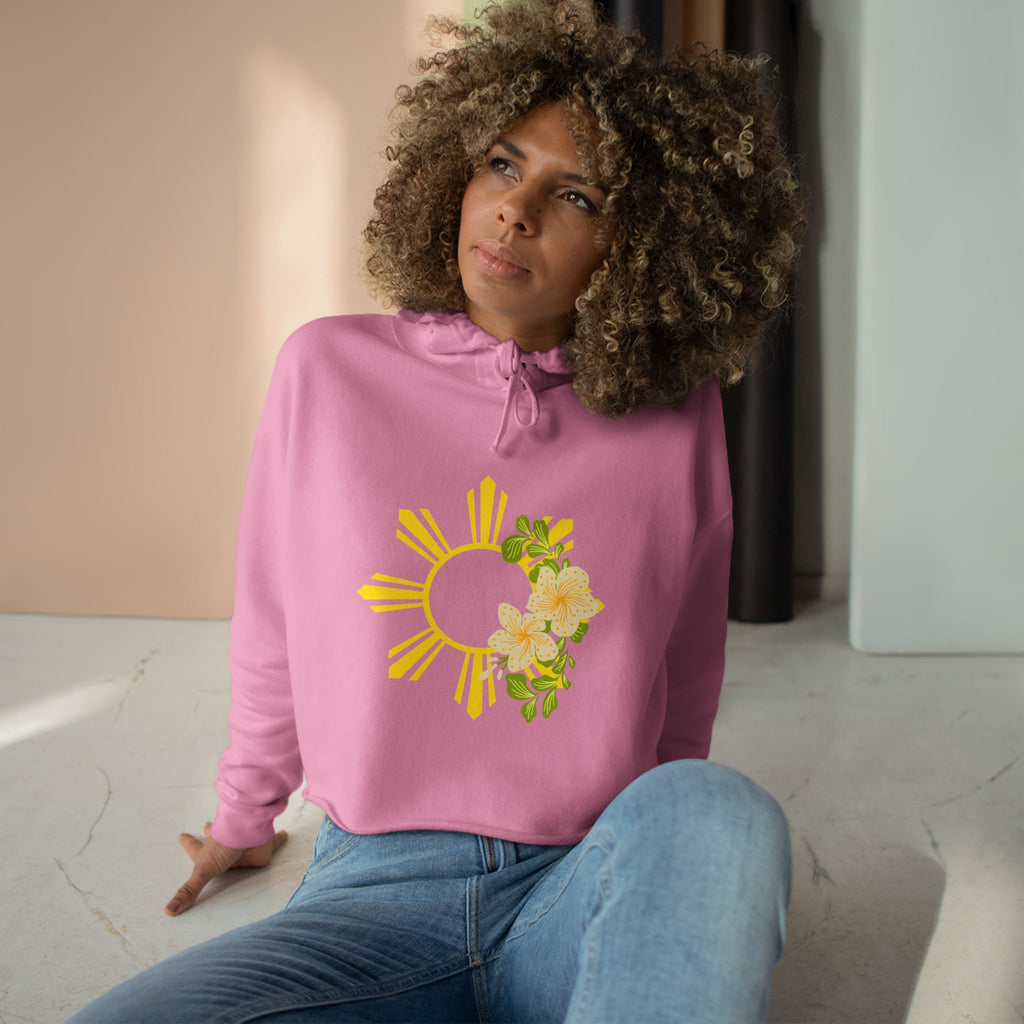 Cropped Hoodie — Sunburst Floral Graphic (Yellow Hibiscus)