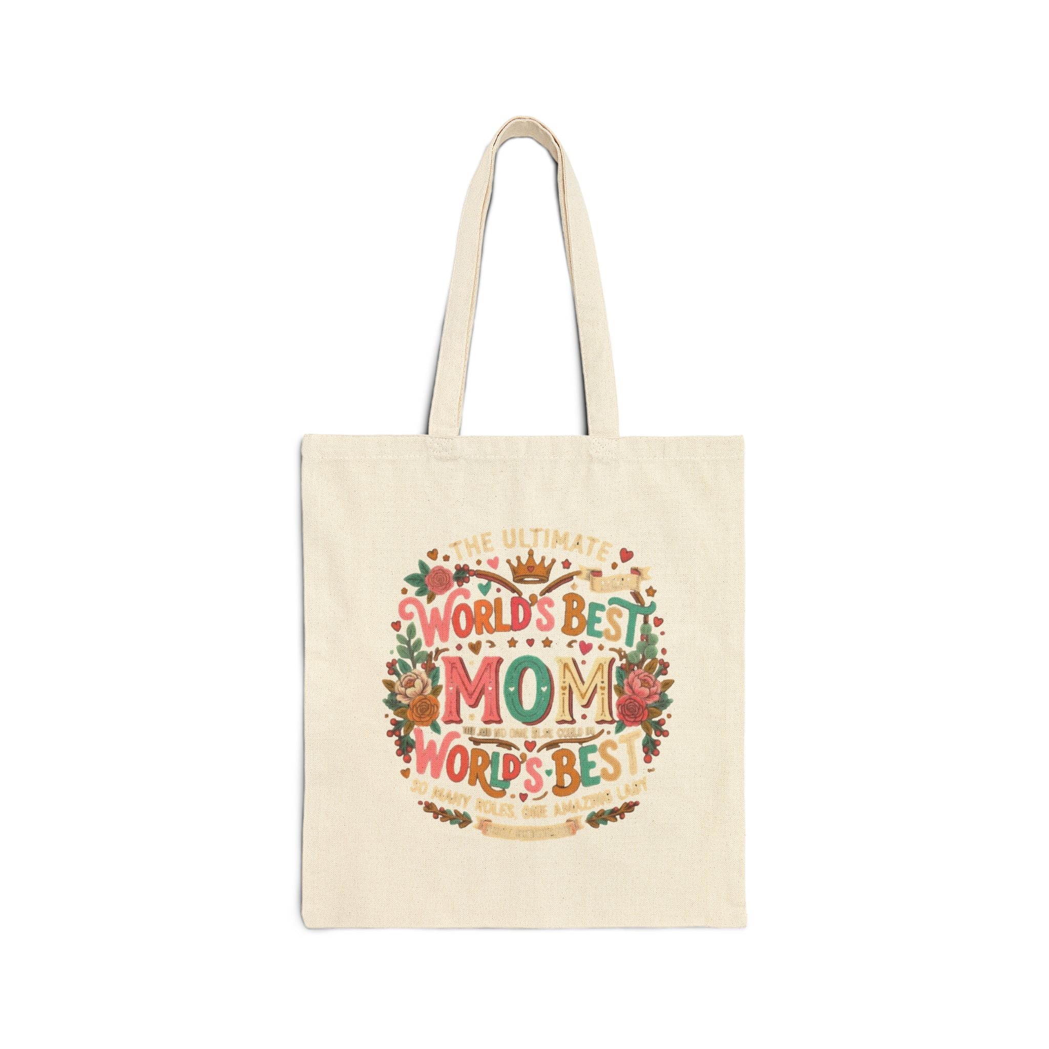Tote Bag — "World's Best Mom" Floral Canvas Tote, Mother's Day Gift