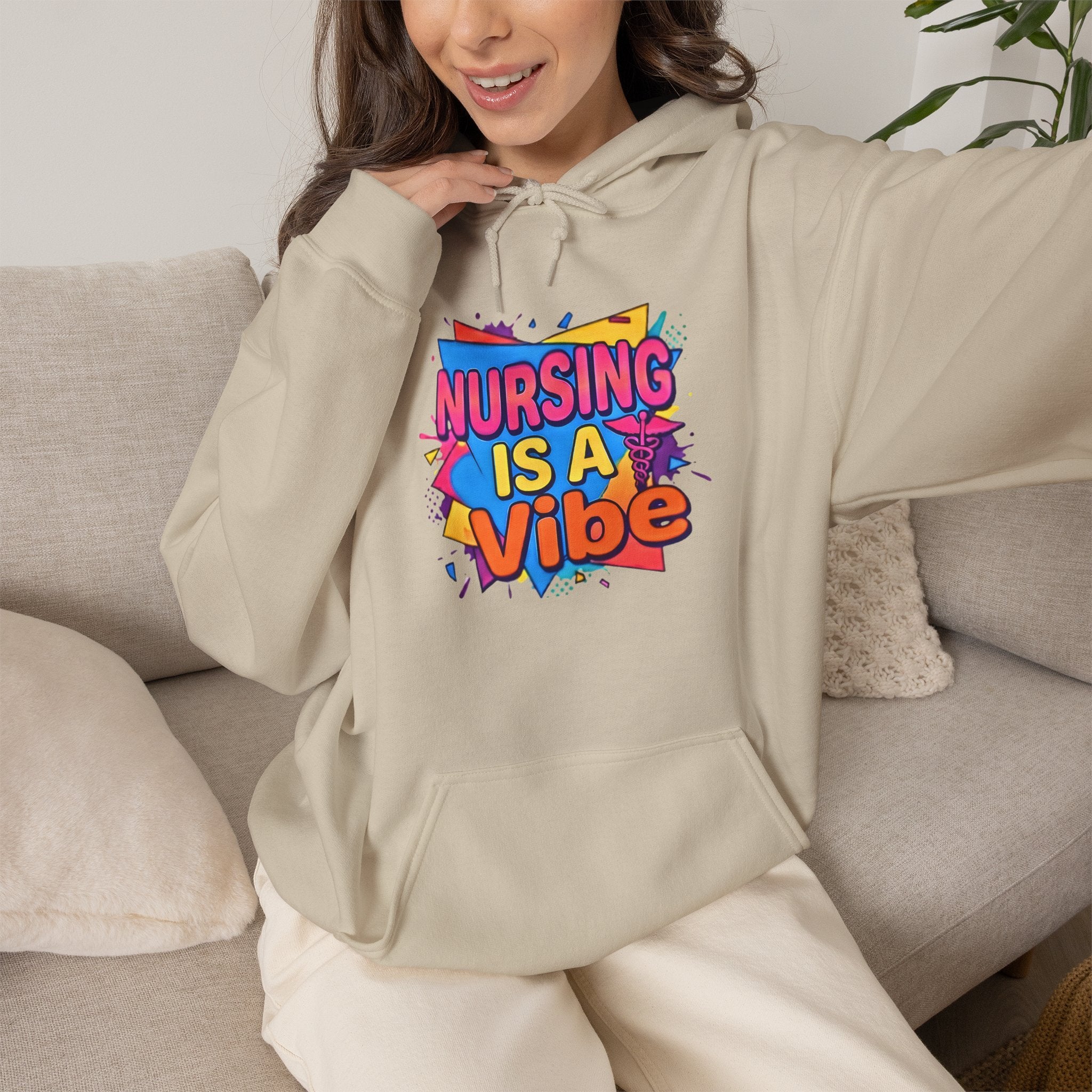 Nursing Is A Vibe Hoodie — Colorful Retro Nurse Appreciation Pullover