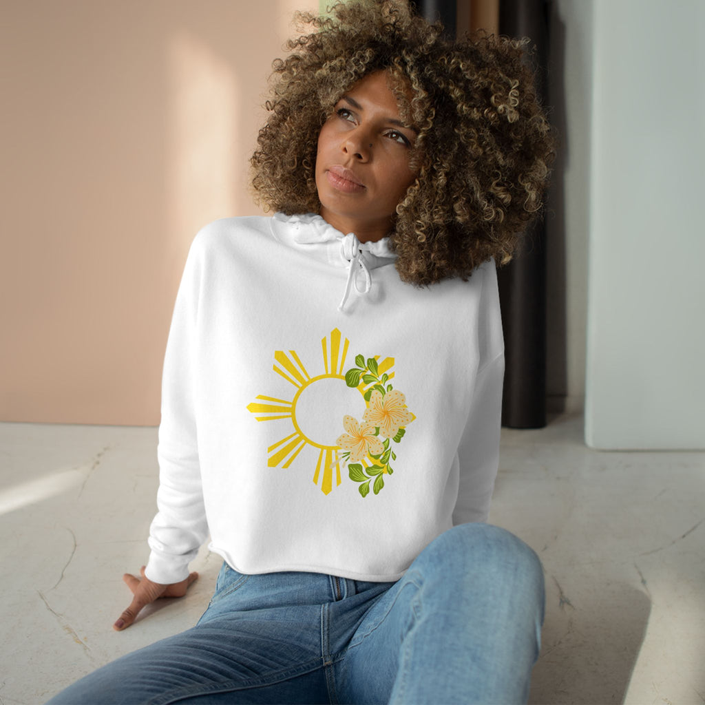 Cropped Hoodie — Sunburst Floral Graphic (Yellow Hibiscus)