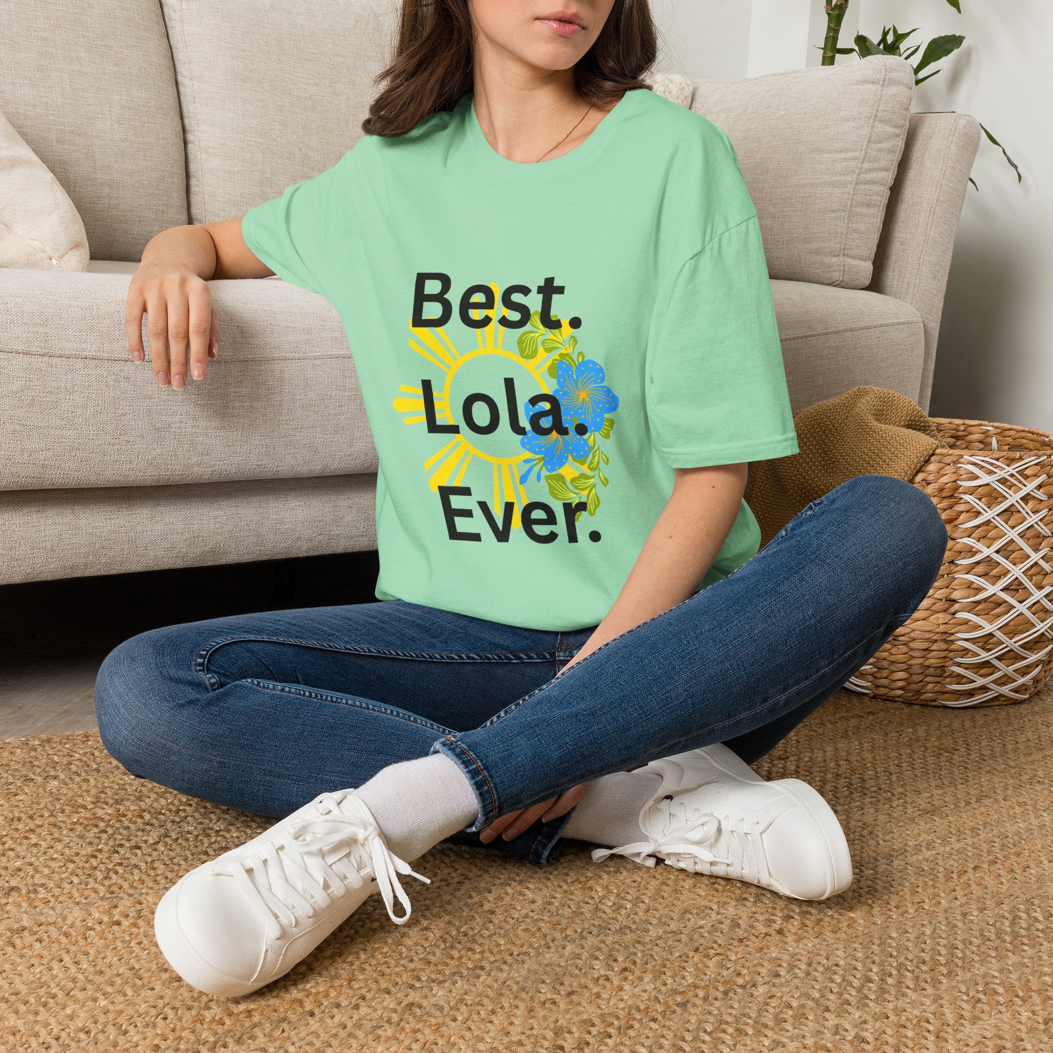 Baby boy pregnancy announcement for the Best Lola Ever T-Shirt — Floral Sun Graphic Tee for Grandma/Mother’s Day