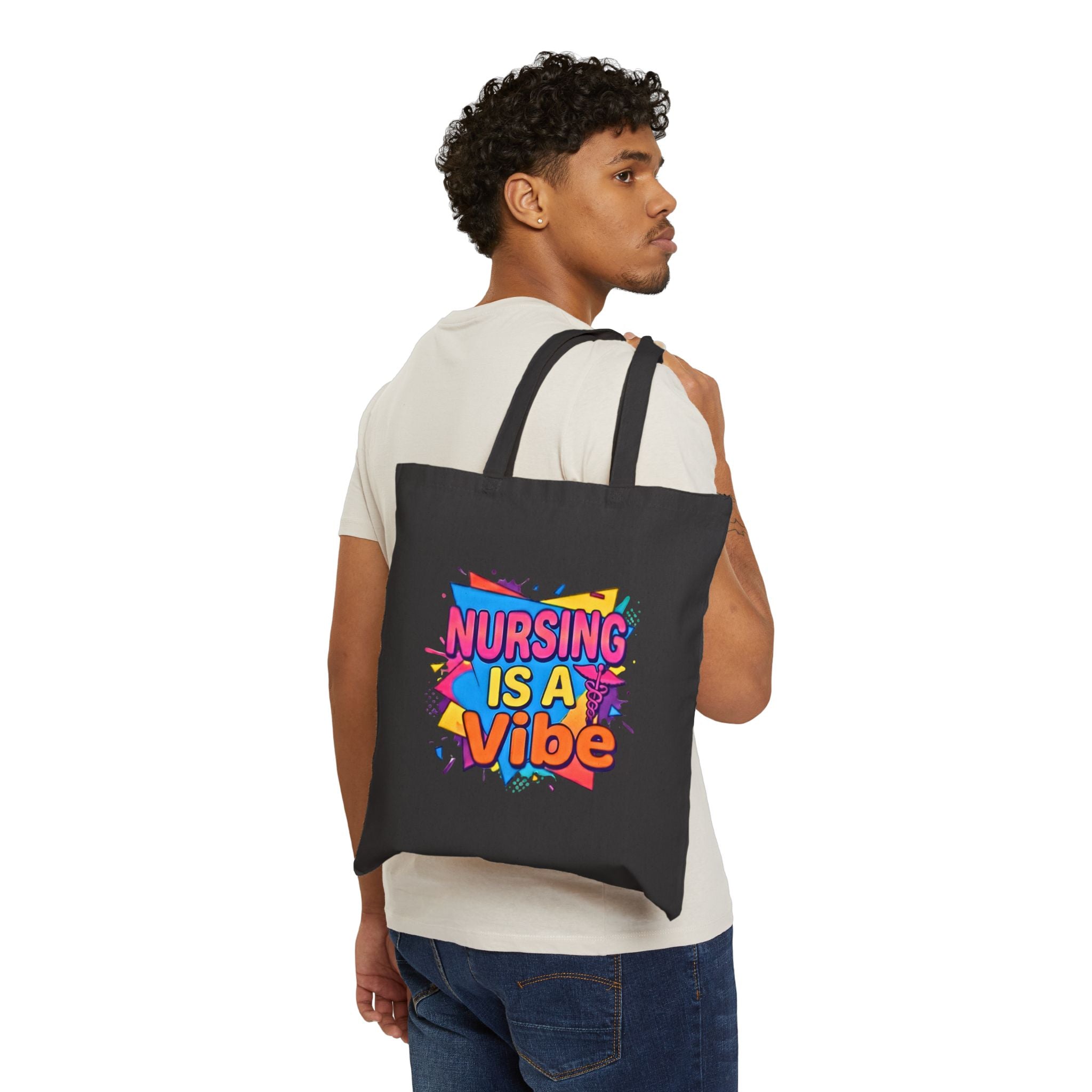 Nursing Is A Vibe Canvas Tote — Colorful Nurse Quote Bag