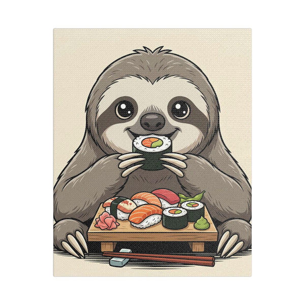 Satin Canvas Print — Cute Sloth Eating Sushi Wall Art