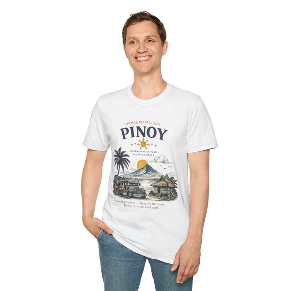 Pinoy Vintage Beach T-Shirt — Filipino Pride Sun & Bahay Kubo Design