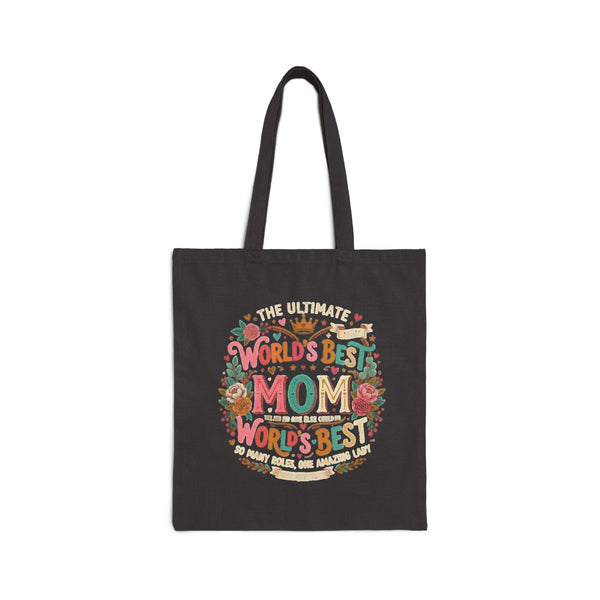 Tote Bag — "World's Best Mom" Floral Cotton Canvas Gift Tote for Mother's Day