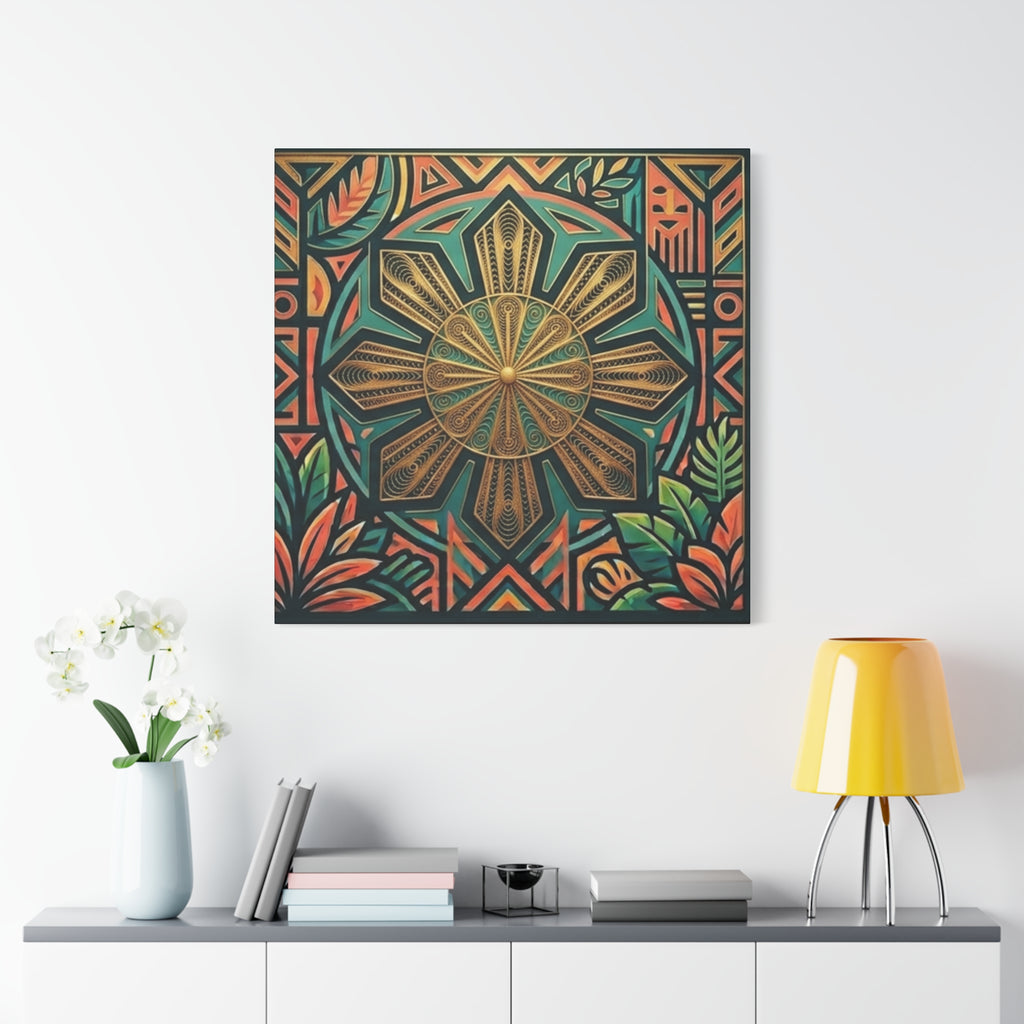 Filipino, Philippines Sun Matte Canvas Print — Tropical Geometric Sunburst Wall Art (Stretched 1.25")
