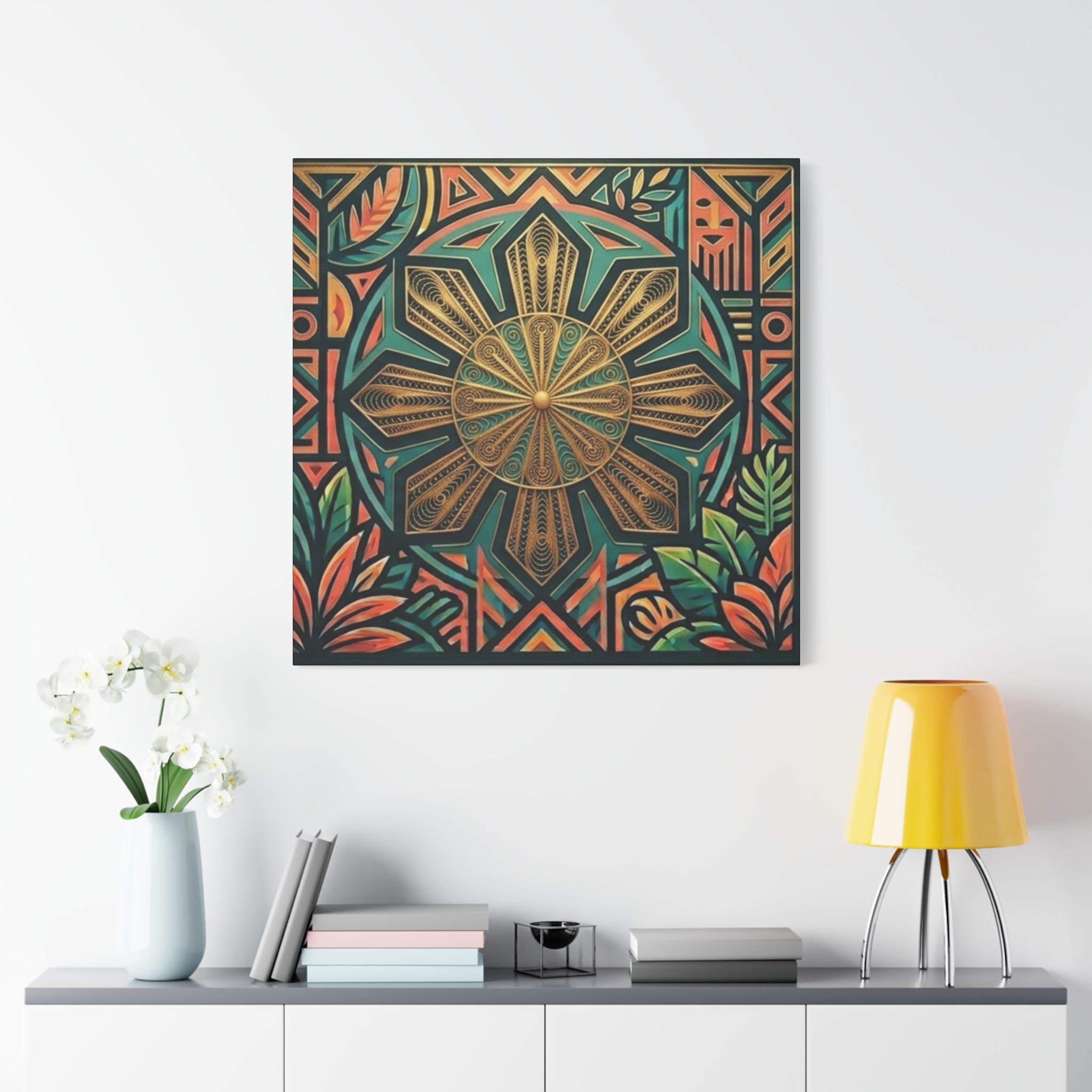 Filipino, Philippines Sun Matte Canvas Print — Tropical Geometric Sunburst Wall Art (Stretched 1.25")