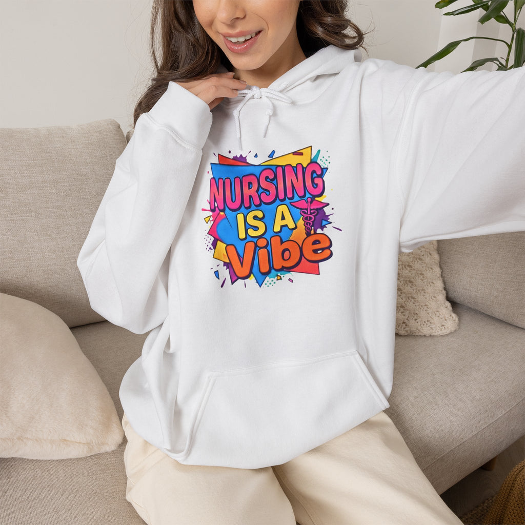 Nursing Is A Vibe Hoodie — Colorful Retro Nurse Appreciation Pullover