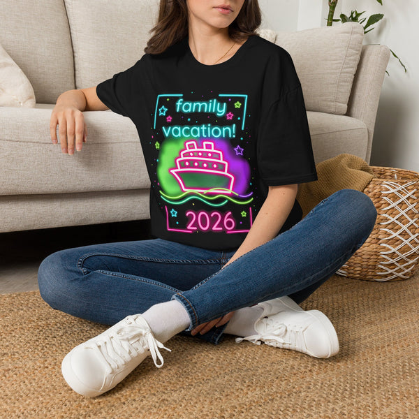 Family Vacation 2026 T-Shirt — Neon Cruise Graphic