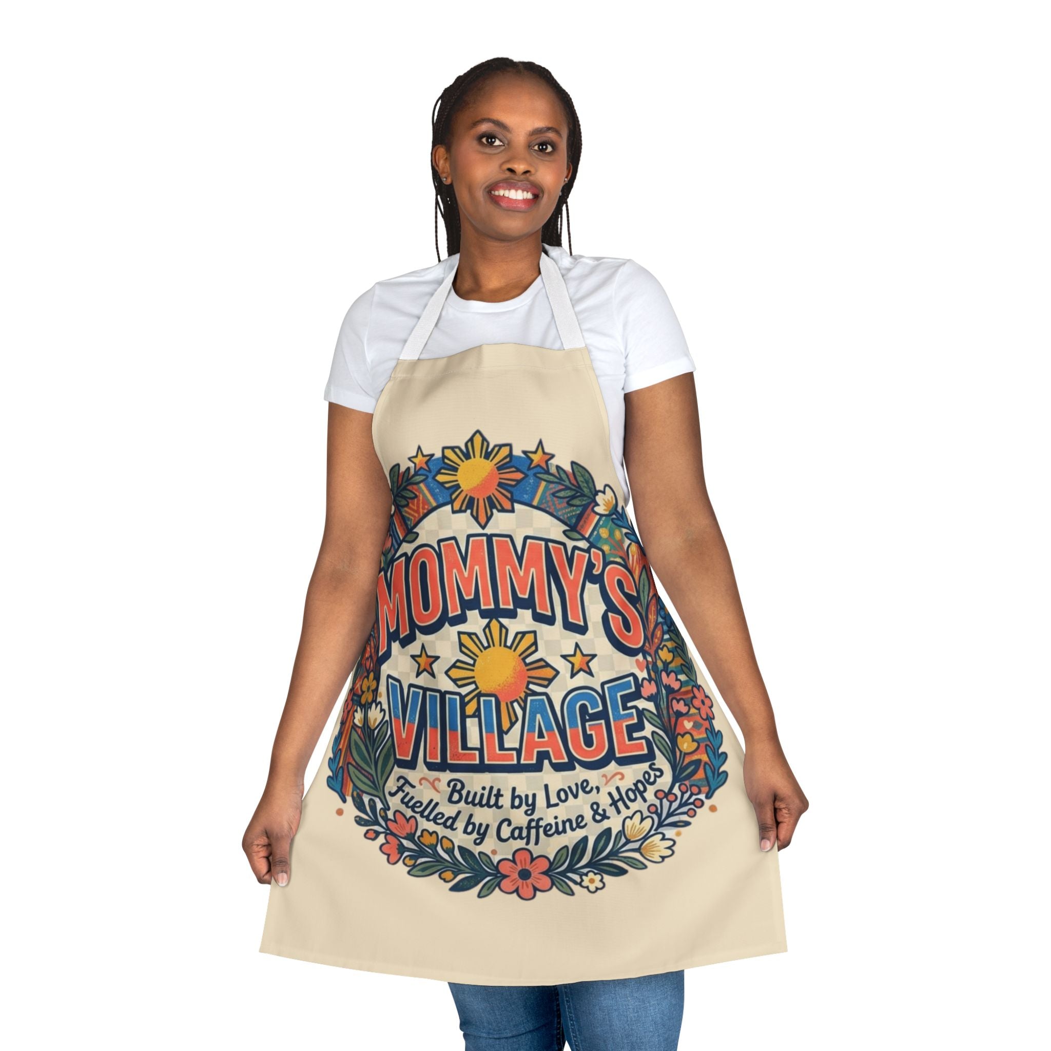 Mommy's Village Floral Filipino Apron — "Built by Love, Fueled by Caffeine & Hope" Phillipines design