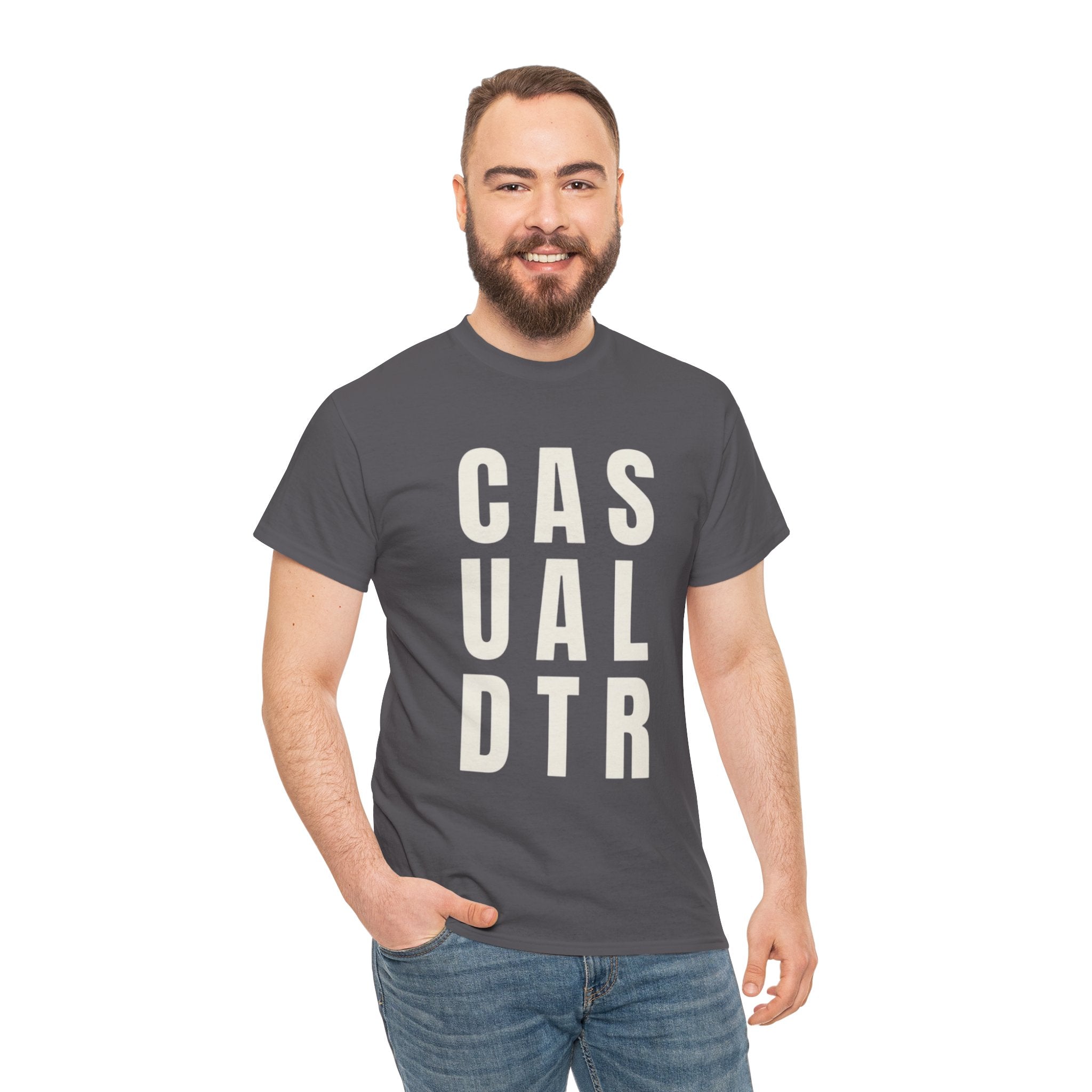 Casual Detour Graphic Tee — Vertical Text Black T‑Shirt