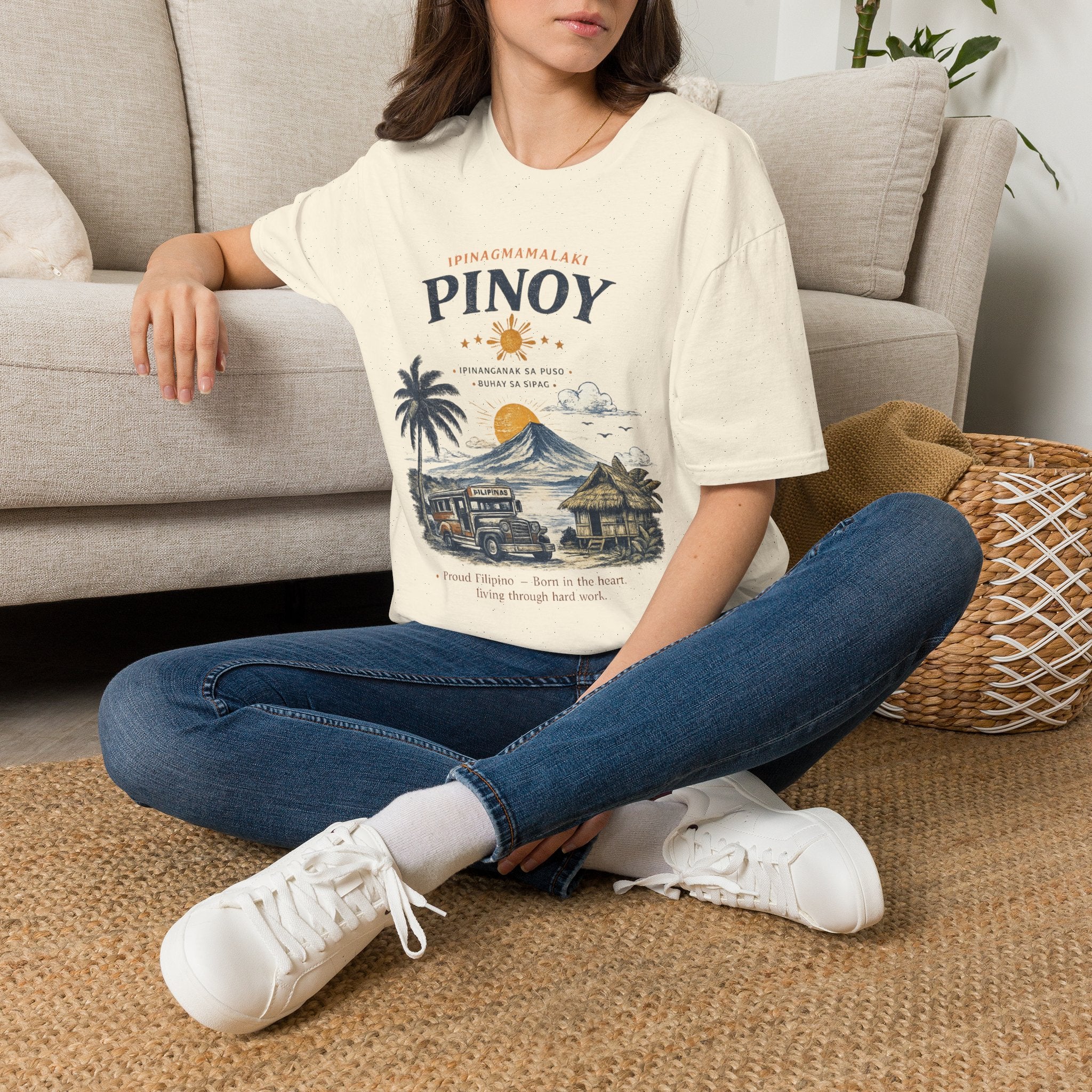 Pinoy Philippines T-Shirt – Vintage Mayon Volcano & Beach Travel Tee