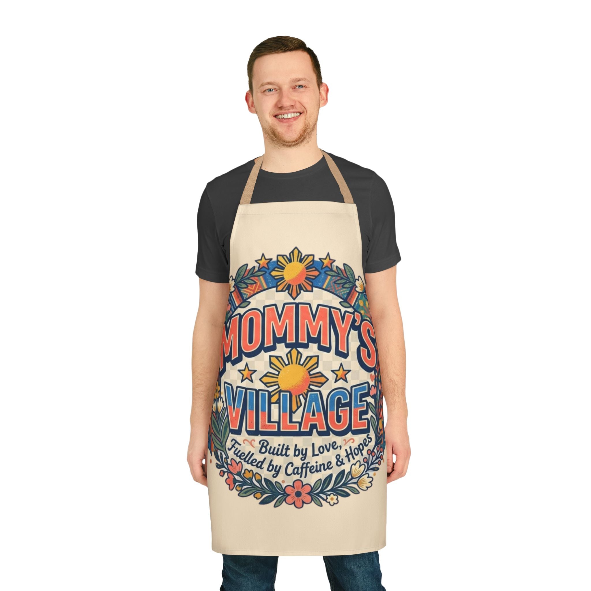 Mommy's Village Floral Filipino Apron — "Built by Love, Fueled by Caffeine & Hope" Phillipines design