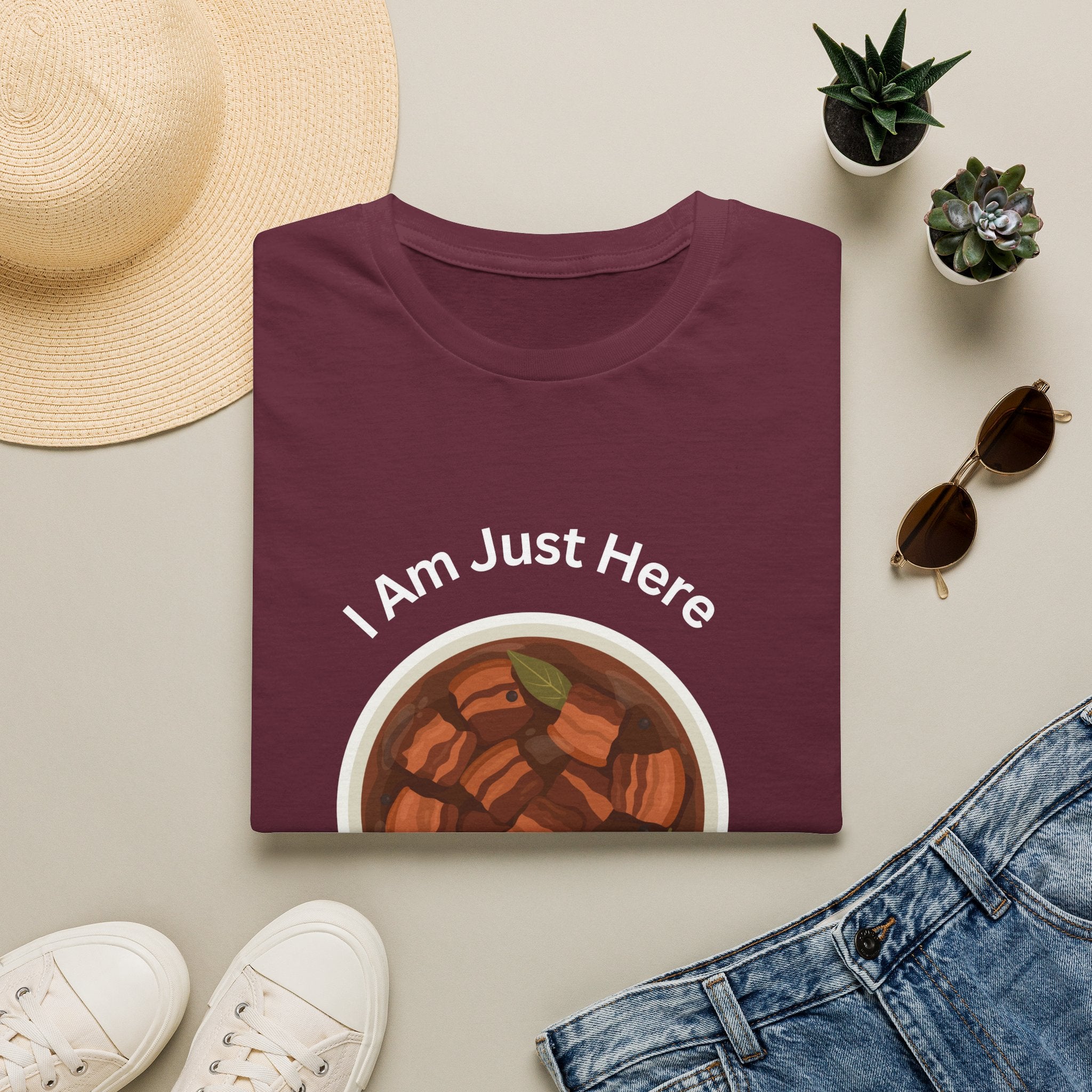 Philippines unisex adobo T-Shirt — "I Am Just Here For The Abobo" Nigerian Food Graphic Tee
