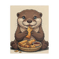 Cute Otter Eating Lumpia — Stretched Satin Canvas Wall Art