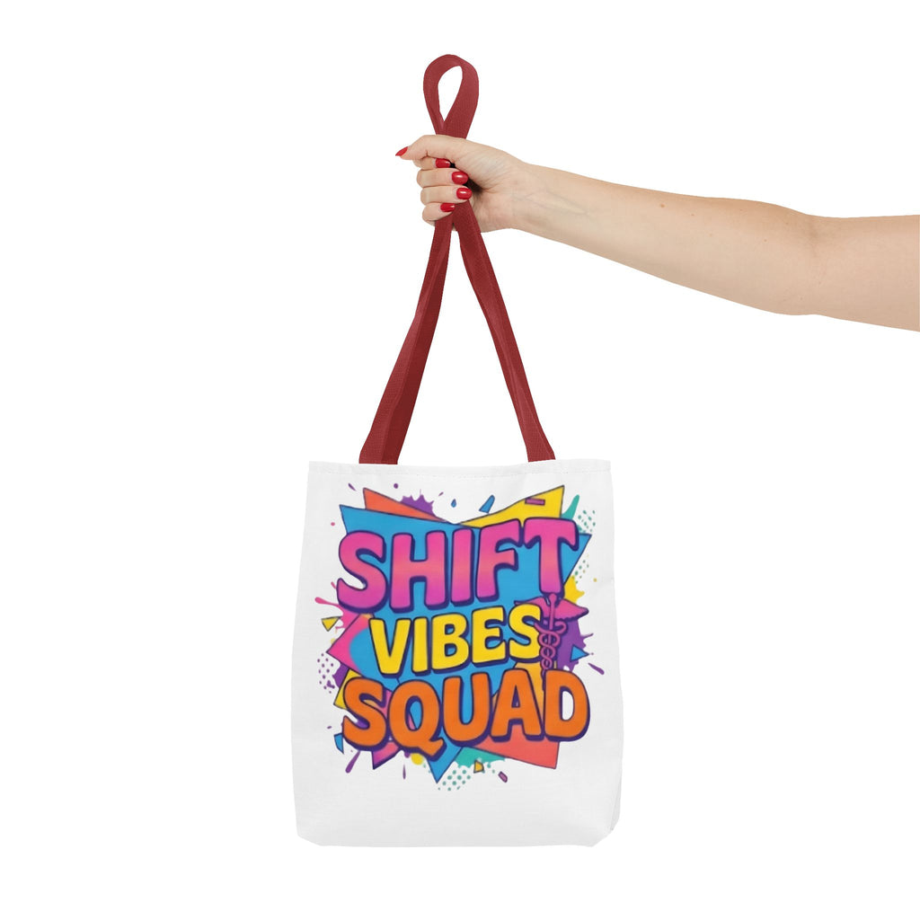 Shift Vibes Squad Tote Bag — Colorful Retro Graphic Shopping Tote