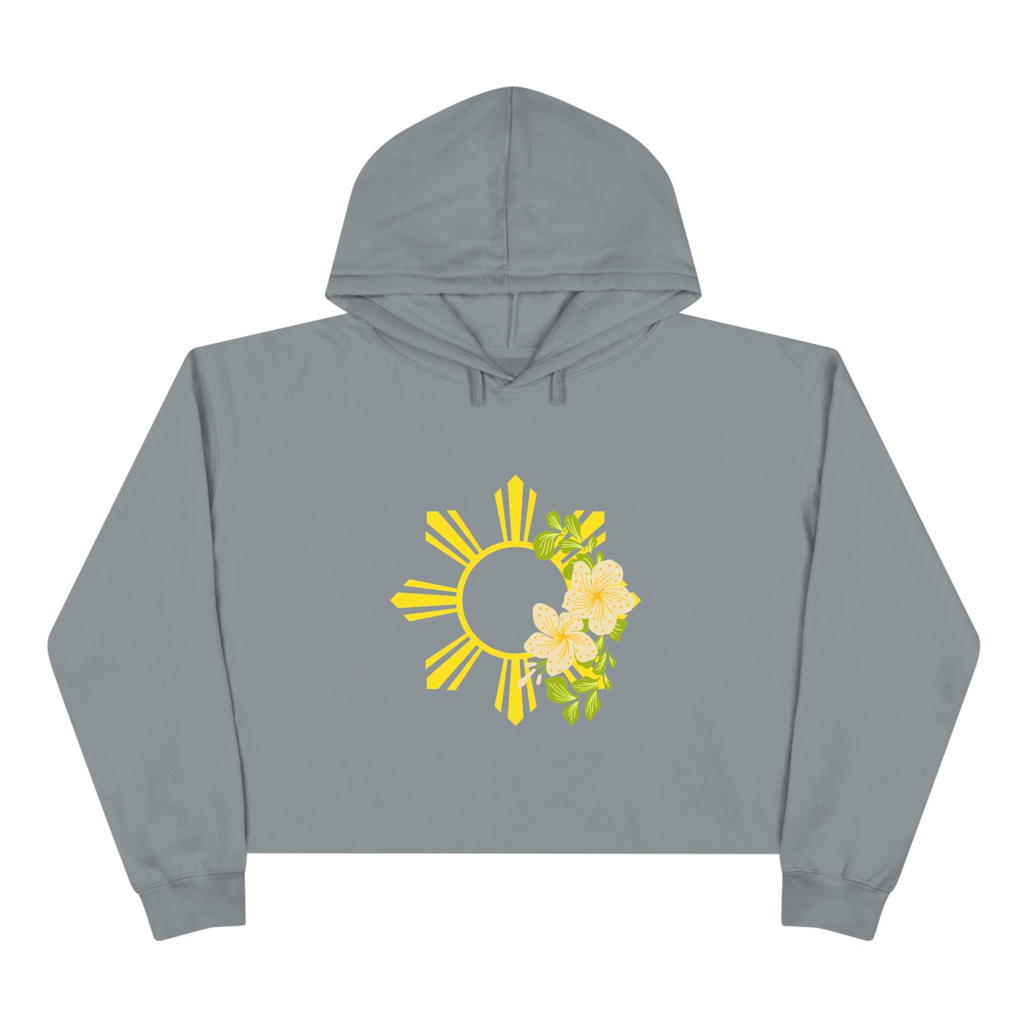 Cropped Hoodie — Sunburst Floral Graphic (Yellow Hibiscus)