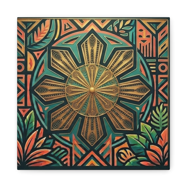 Filipino, Philippines Sun Matte Canvas Print — Tropical Geometric Sunburst Wall Art (Stretched 1.25")