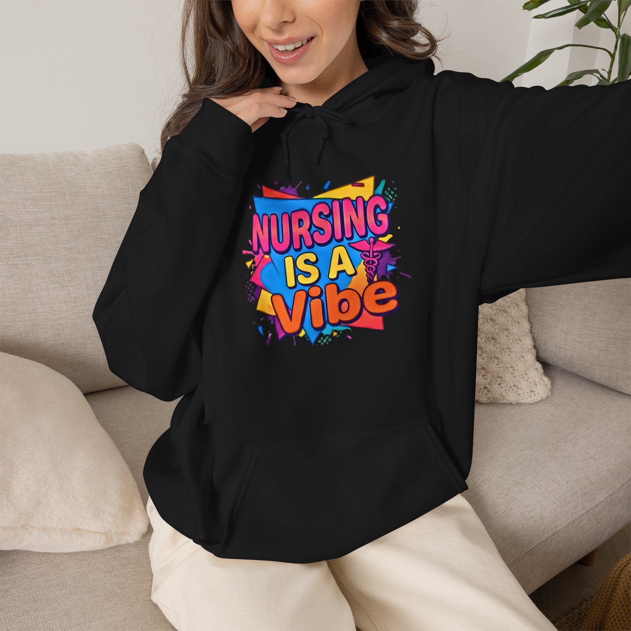Nursing Is A Vibe Hoodie — Colorful Retro Nurse Appreciation Pullover