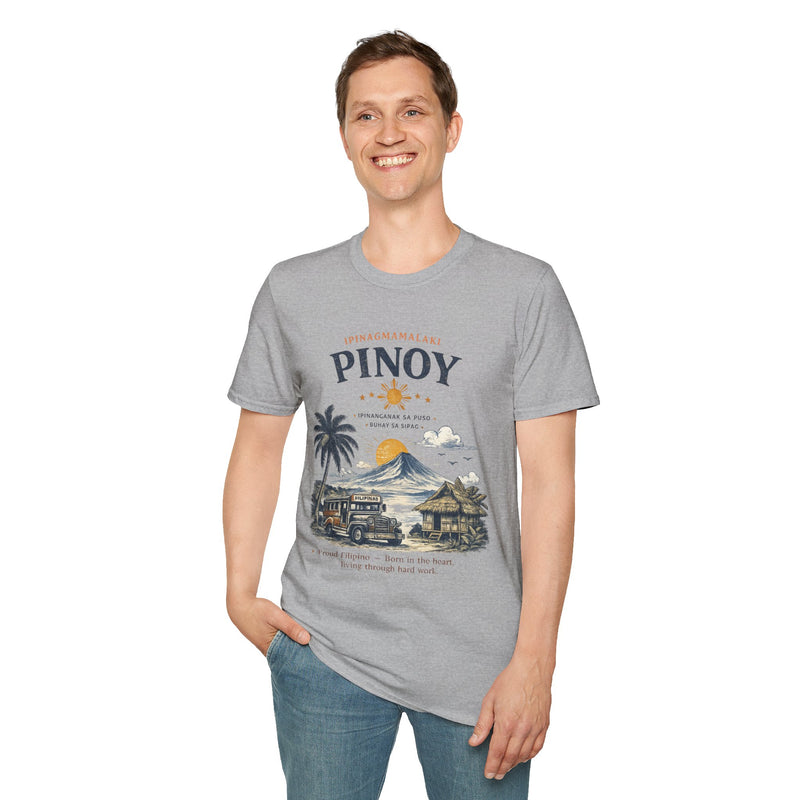Pinoy Vintage Beach T-Shirt — Filipino Pride Sun & Bahay Kubo Design