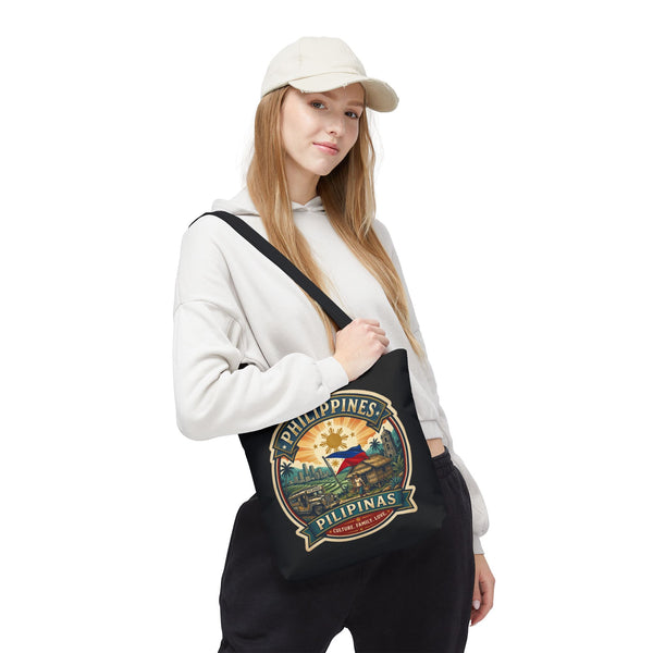 Philippines Vintage Travel Tote Bag – Pilipinas Flag & Sunset Design