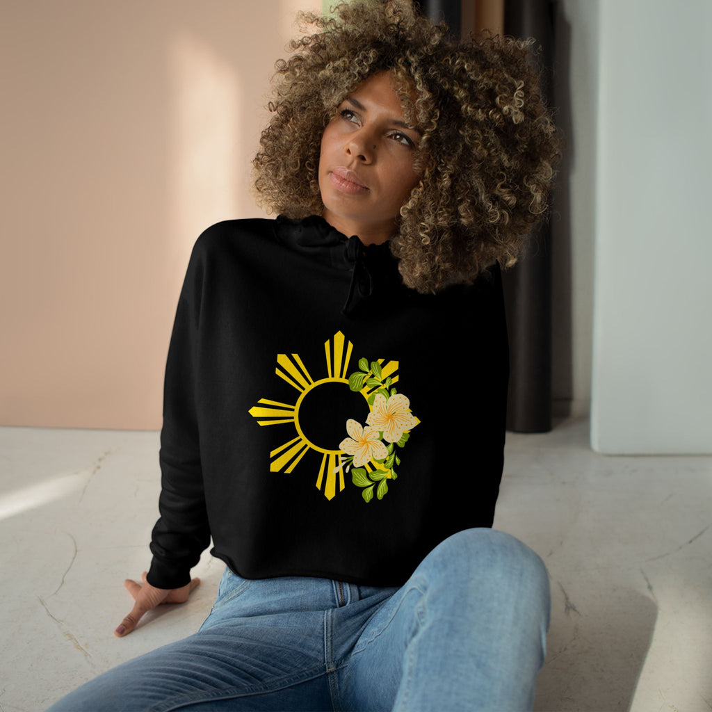 Cropped Hoodie — Sunburst Floral Graphic (Yellow Hibiscus)