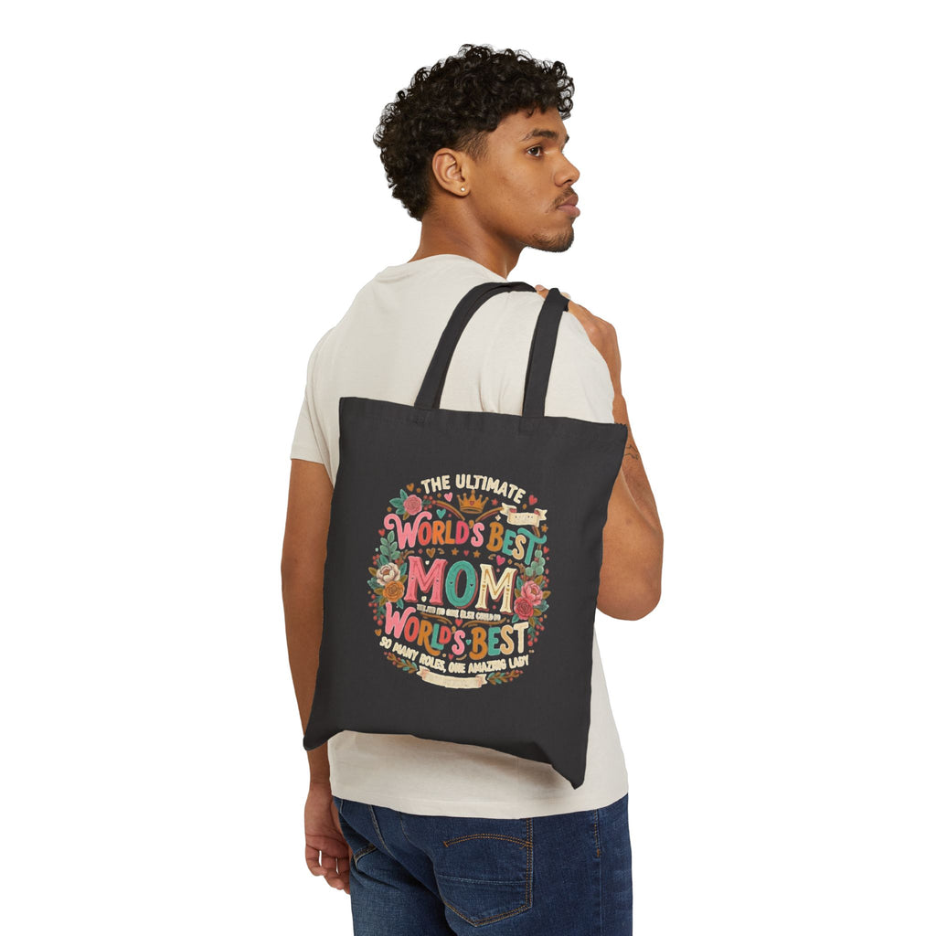 Tote Bag — "World's Best Mom" Floral Canvas Tote, Mother's Day Gift