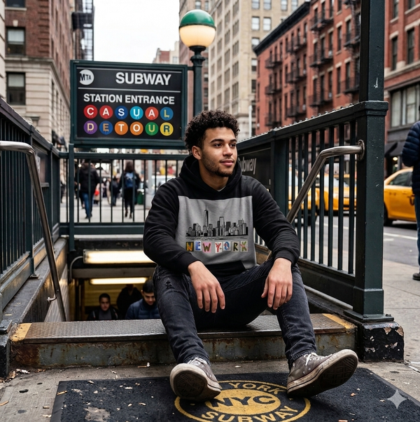 New York Skyline Hoodie — Color Block Halftime Long-Sleeve