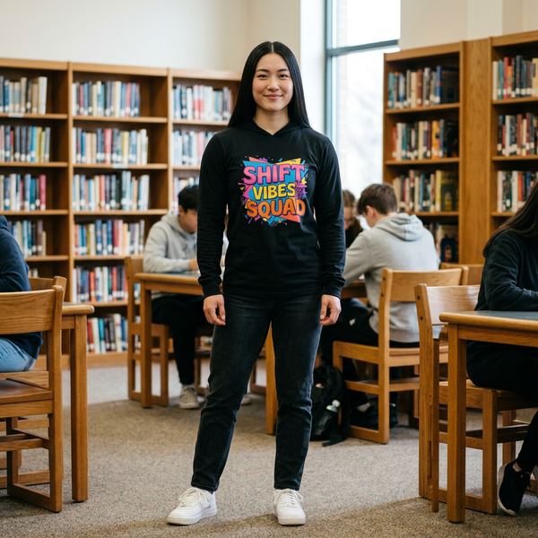 Long Sleeve Nurses Hoodie— "Shift Vibes Squad" Colorful Retro Crew Shirt