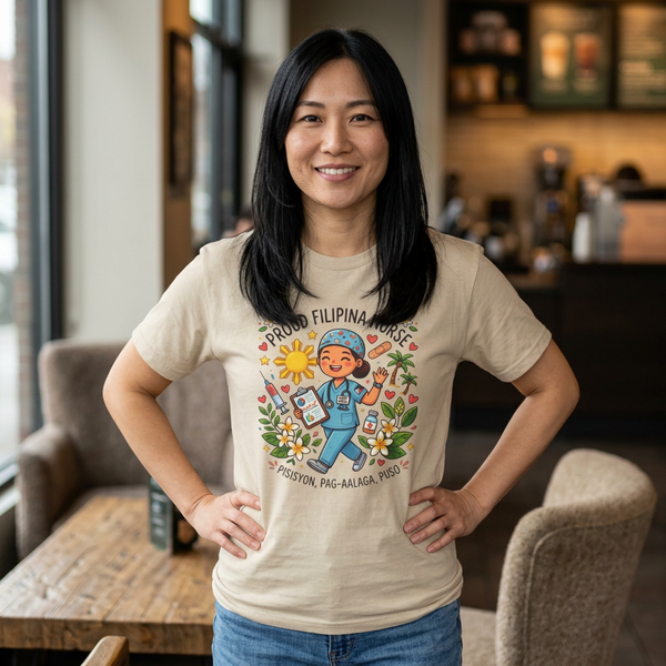 Proud Filipina Nurse T-Shirt — "Pusong, Pag-aalaga" Illustrated Nursing Tee