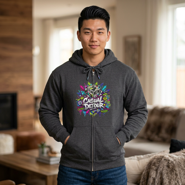Casual Detour Zip Hoodie — Colorful Streetwear Graphic