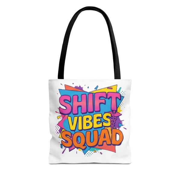 Shift Vibes Squad Tote Bag — Colorful Retro Graphic All-Over-Print Tote