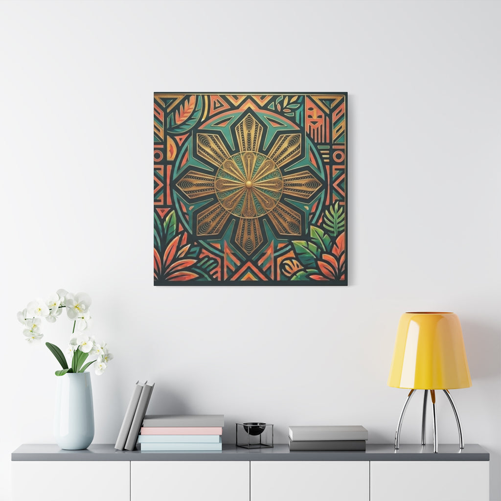 Filipino, Philippines Sun Matte Canvas Print — Tropical Geometric Sunburst Wall Art (Stretched 1.25")