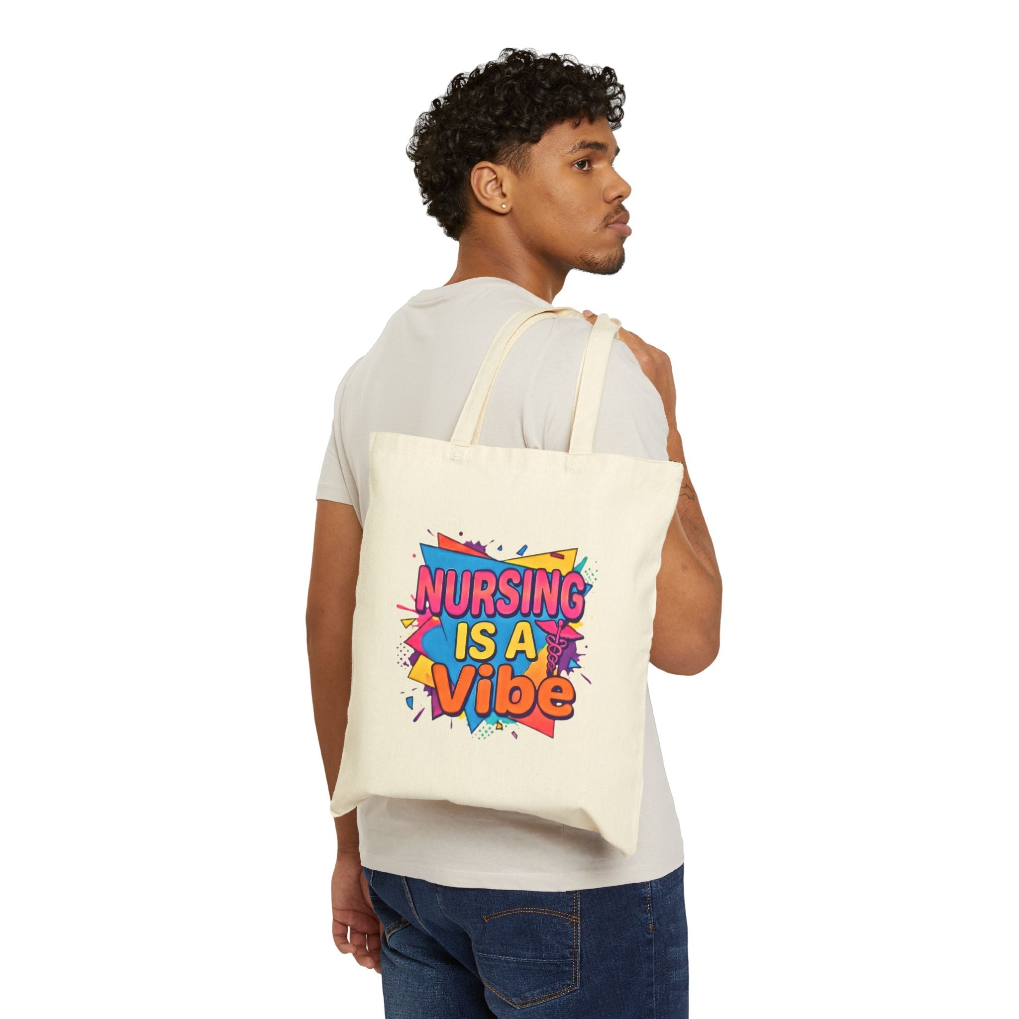 Nursing Is A Vibe Canvas Tote — Colorful Nurse Quote Bag